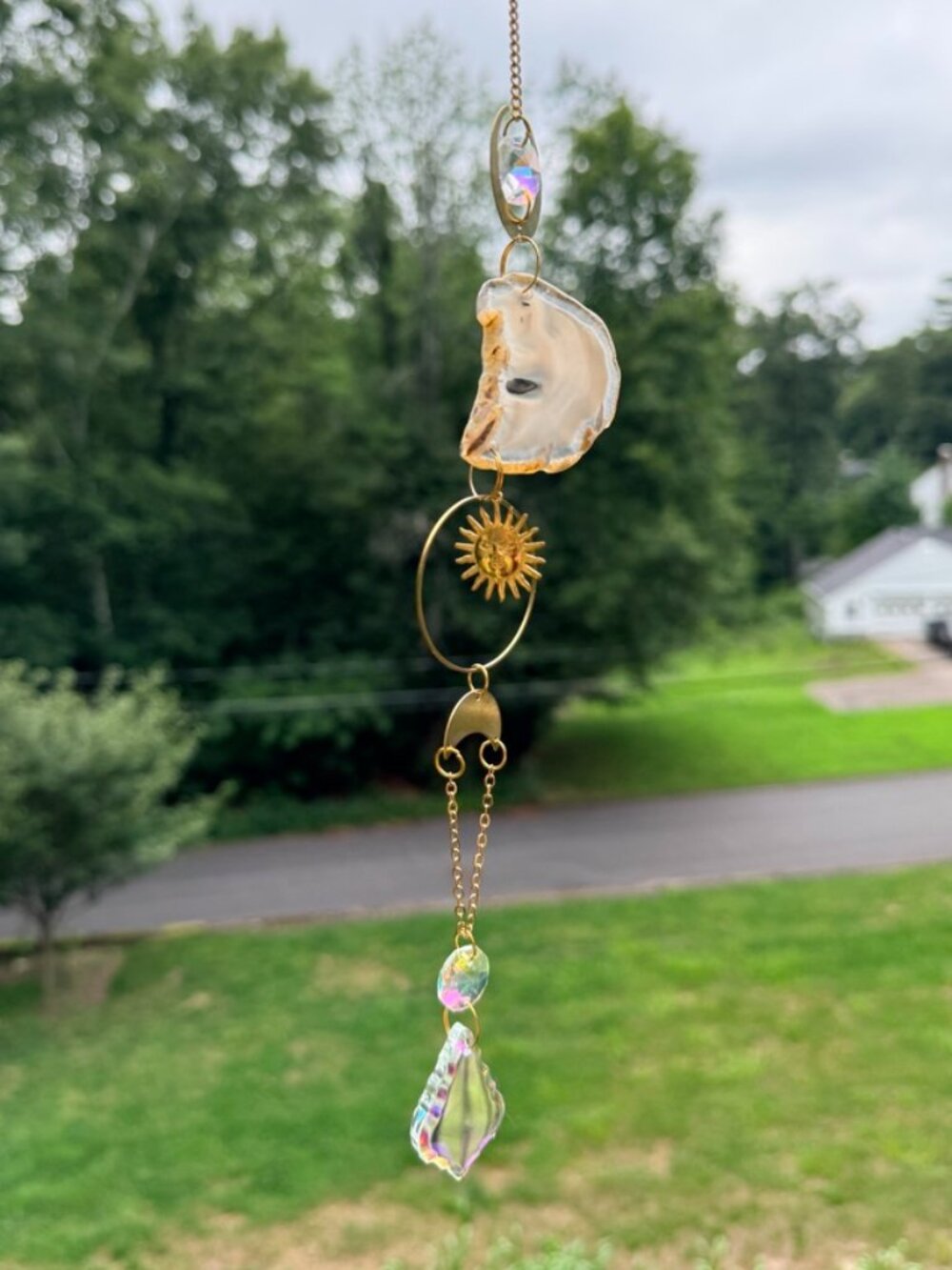 Celestial Agate Suncatcher | Moon & Sun Hanging Decor